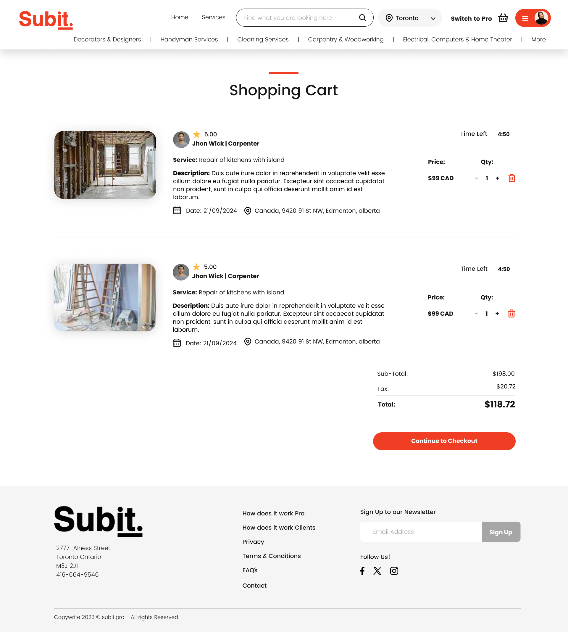 Subit — Carrito de compra, versión desktop