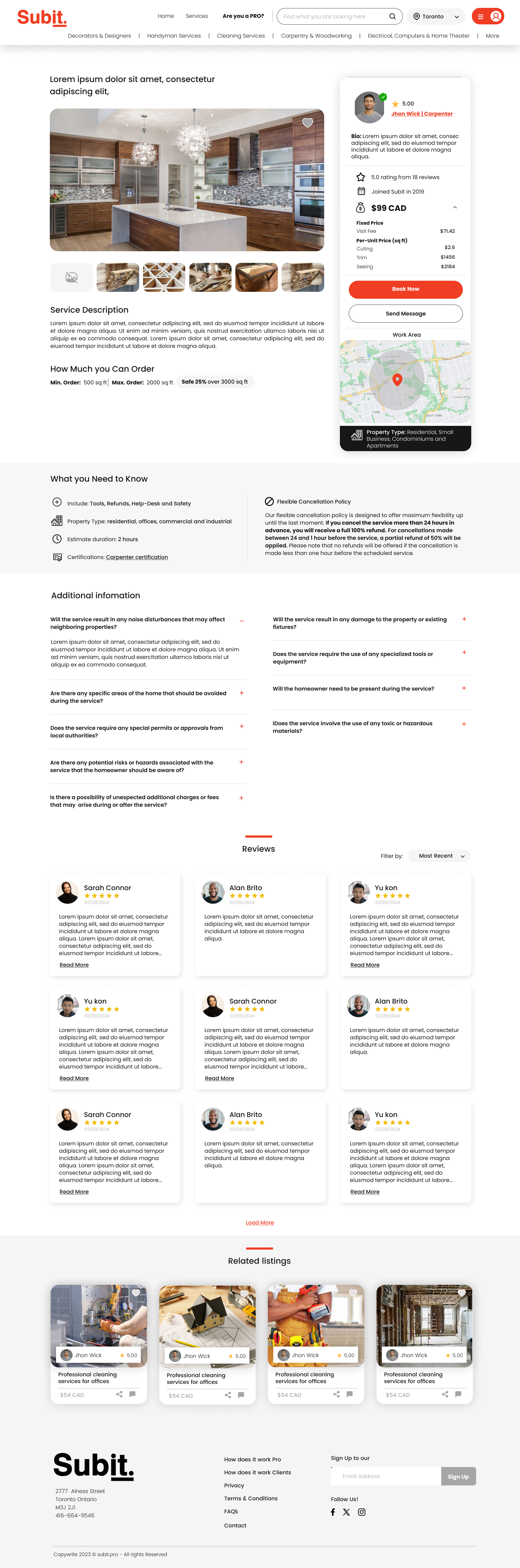 Subit — Interna del servicio, versión desktop