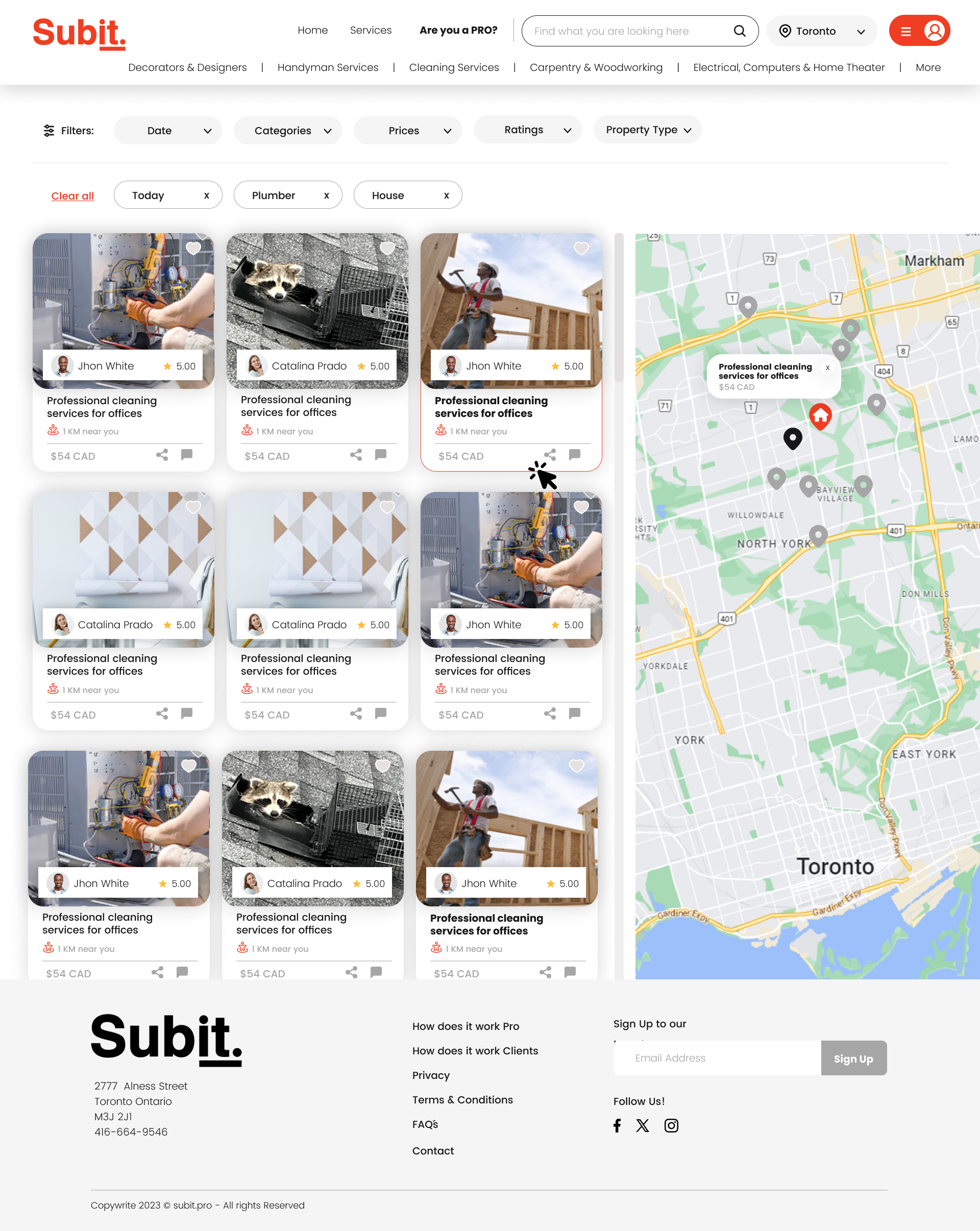 Subit — Búsqueda de servicio, versión desktop