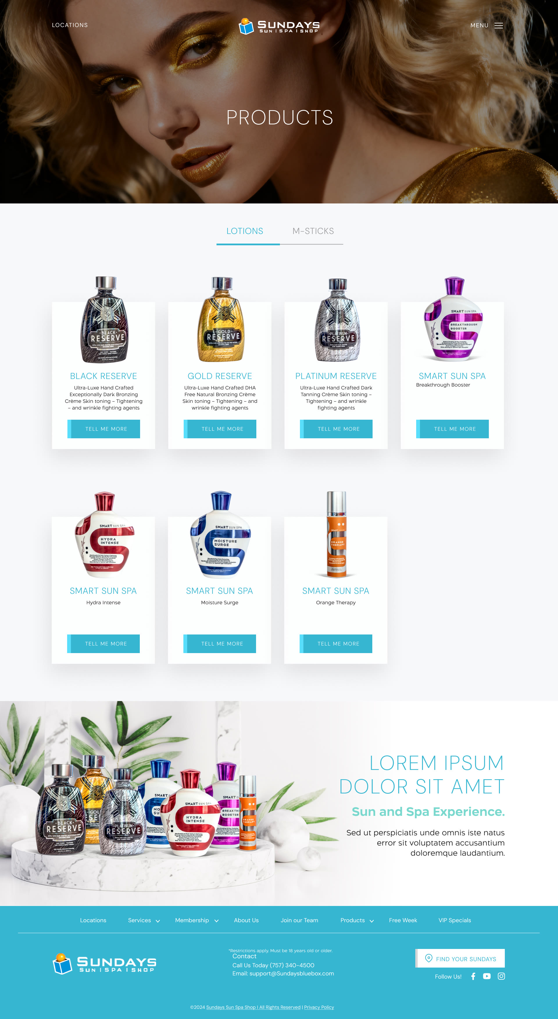 Sundays — Products, versión desktop